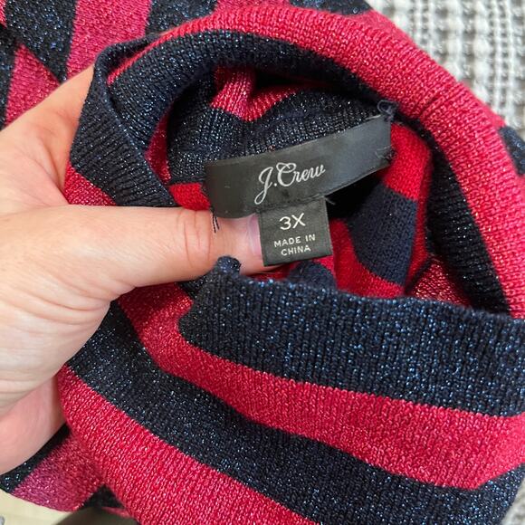 J. Crew Red Sparkle Stripe Turtleneck Sweater Size 3X - Picture 2 of 5